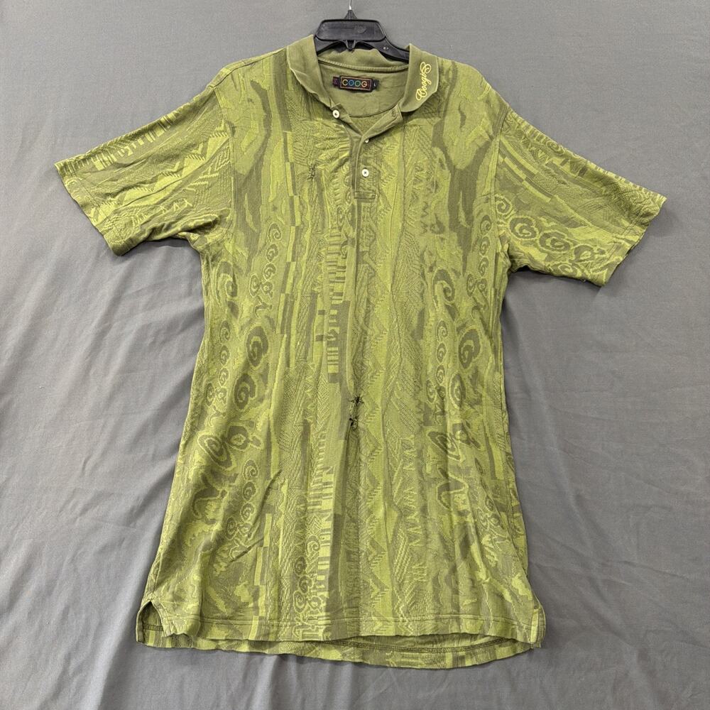 Coogi Knit Mens Polo Collared Green Large Short Sleeve Small Tears